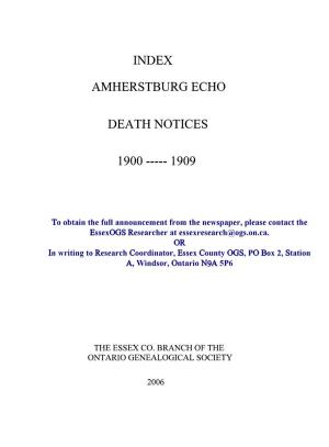 Amherstburg Echo Death Notices 1900