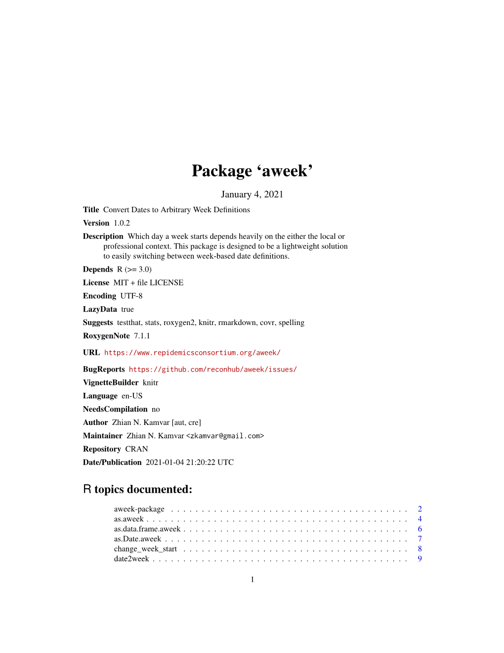 Package 'Aweek'