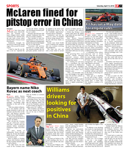 Mclaren Fined for Pitstop Error in China F1 Has Set a May Date