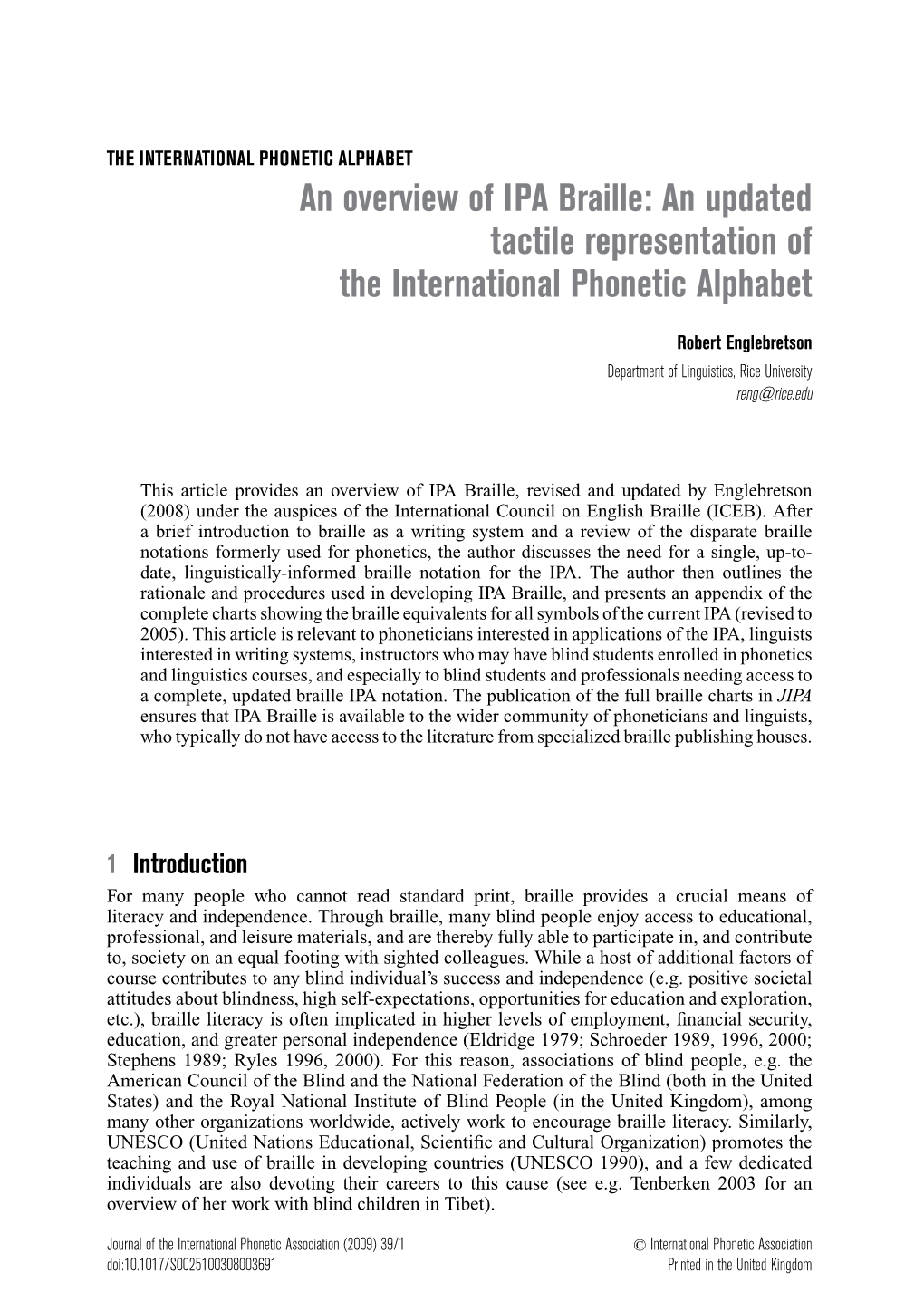 An Overview of IPA Braille: an Updated Tactile Representation of the International Phonetic Alphabet