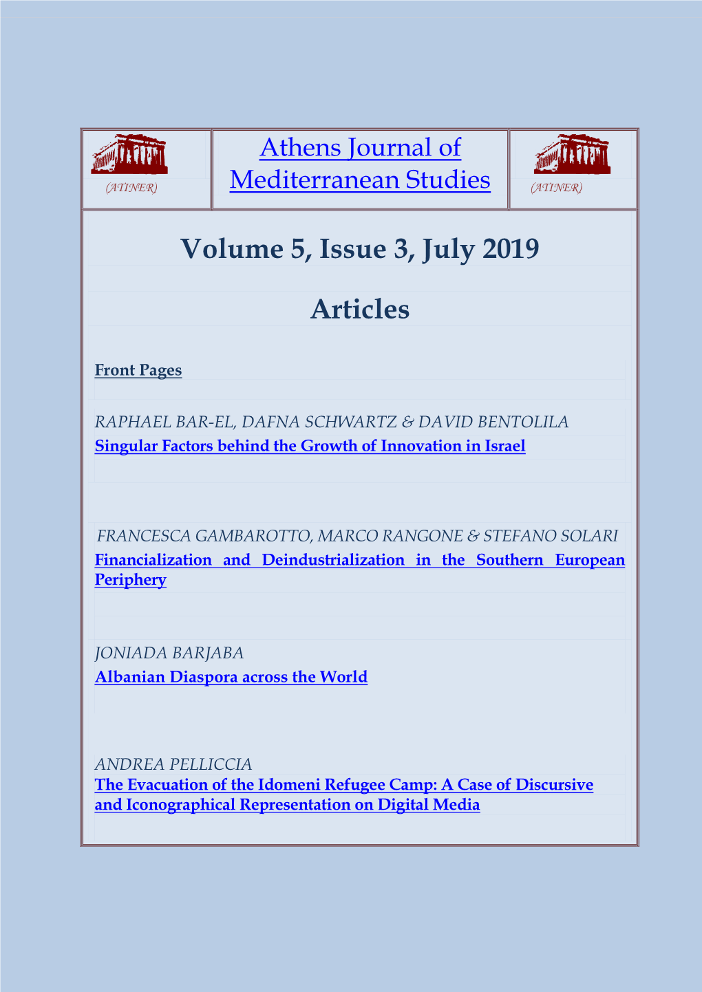 Volume 5, Issue 3, July 2019 Articles