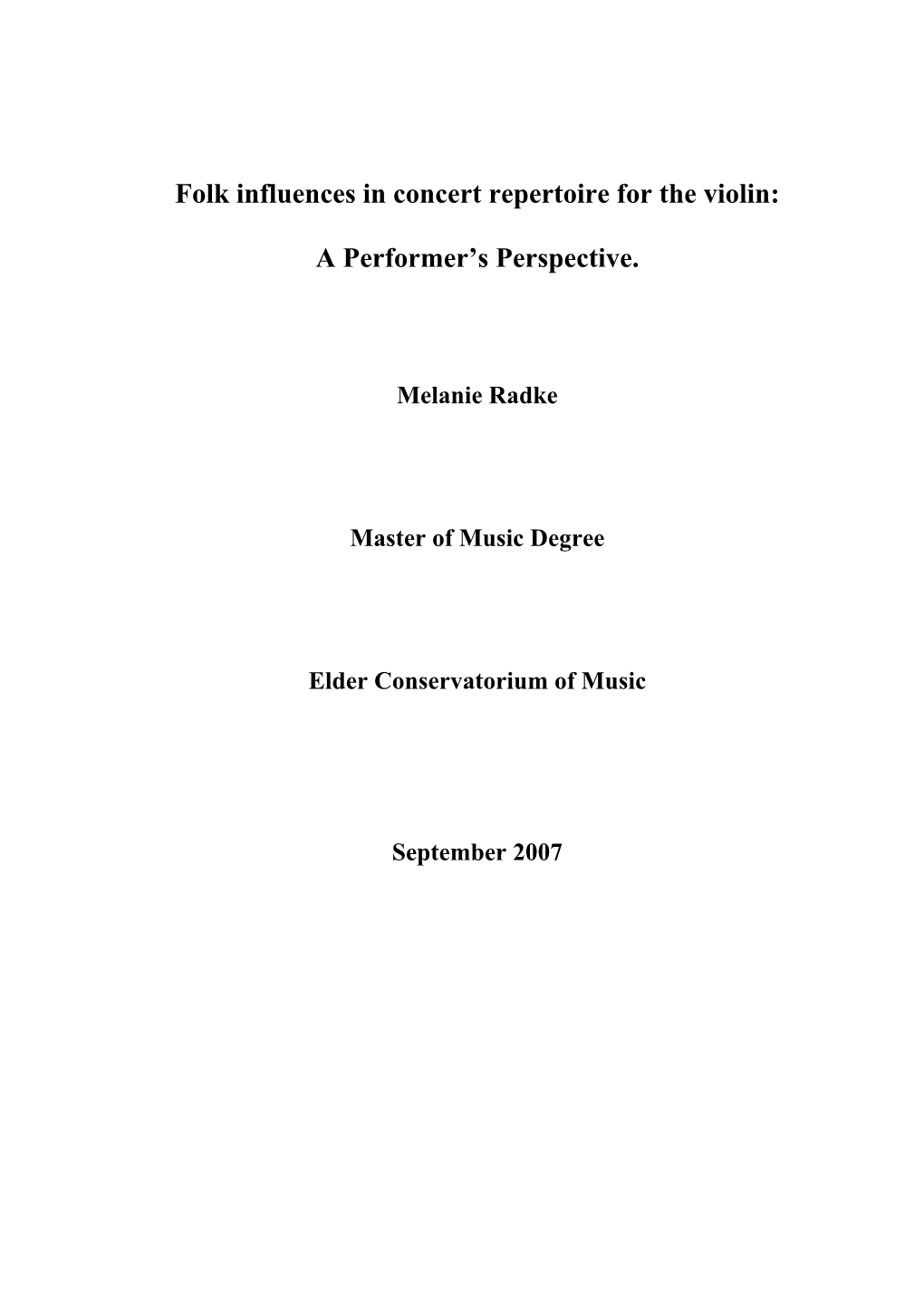 Folk Influences in Concert Repertoire for the Violin: a Performer's