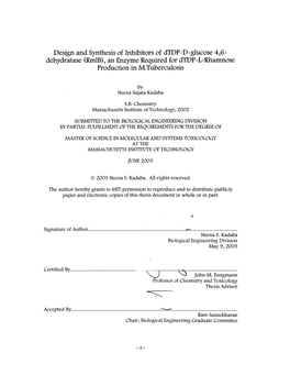 Design and Synthesis of Inhibitors of Dtdp-D-Glucose 4,6~ Dehydratase (Rmlb), an Enzyme Required for Dtdp-L-Rhamnose Production in M.Tuberculosis