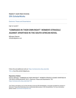 Women's Struggle Against Apartheid in the South African Novel