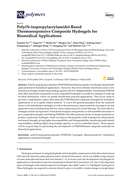 Based Thermoresponsive Composite Hydrogels for Biomedical Applications