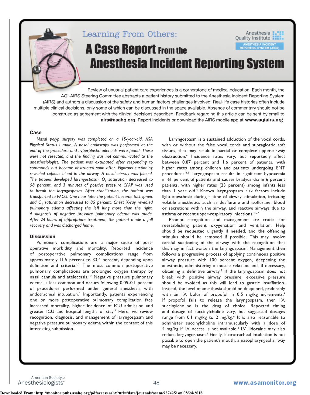 A Case Report from the Anesthesia Incident Reporting System DocsLib