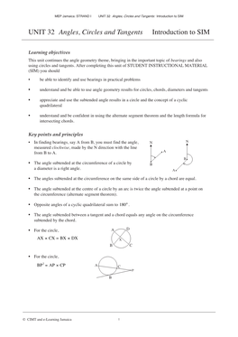 UNIT 32 Angles, Circles and Tangents Introduction to SIM
