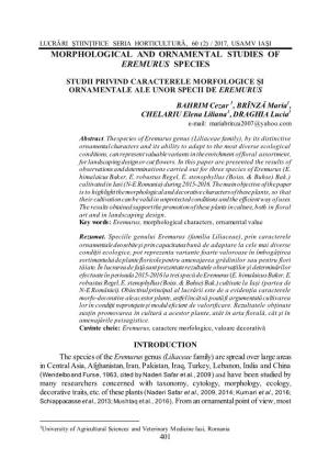 Morphological and Ornamental Studies of Eremurus Species
