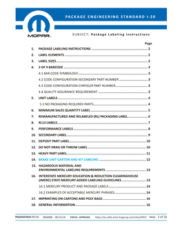 Package Engineering Standard I-20