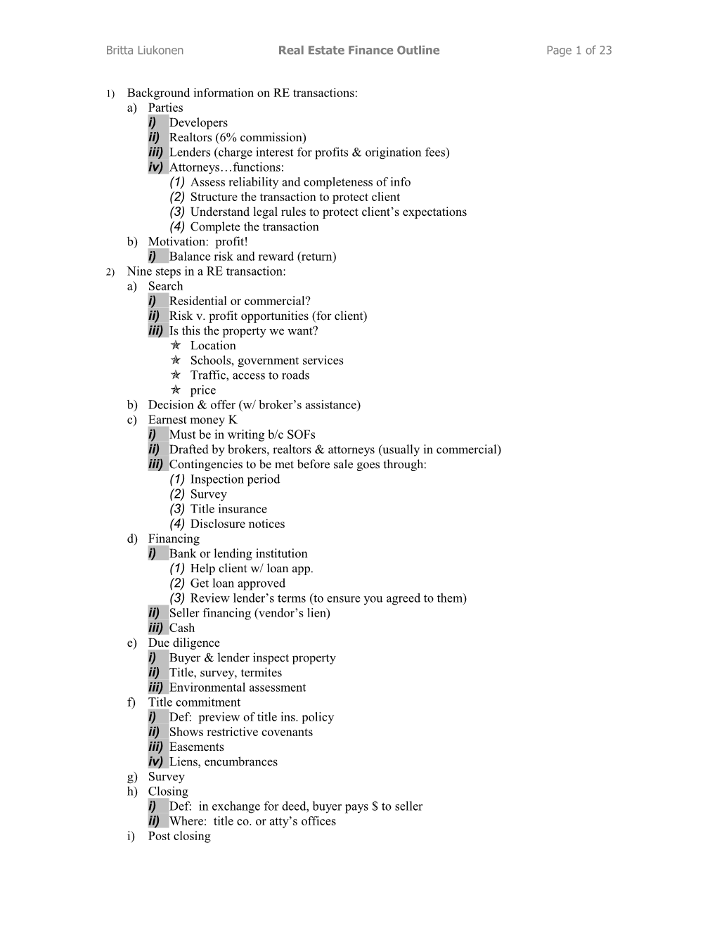 Britta Liukonen Real Estate Finance Outline Page 22 of 22