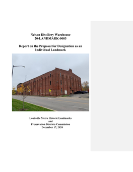 Nelson Distillery Warehouse 20-LANDMARK-0003 Report on The
