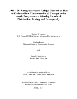 Arctic Shorebird Demographic Network Progress Report, 2010-2013