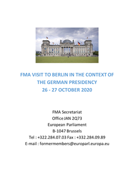 Fma Visit to Berlin in the Context of the German Presidency 26 - 27 October 2020