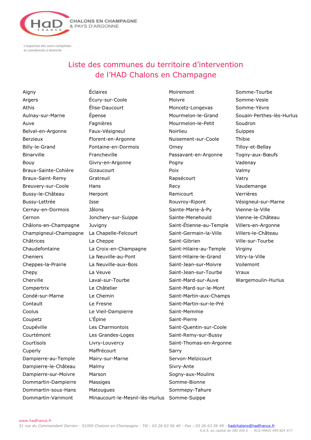 Liste Des Communes Du Territoire D'intervention De L'had Chalons En