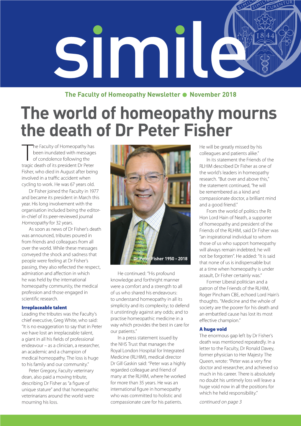 The World of Homeopathy Mourns the Death of Dr Peter Fisher