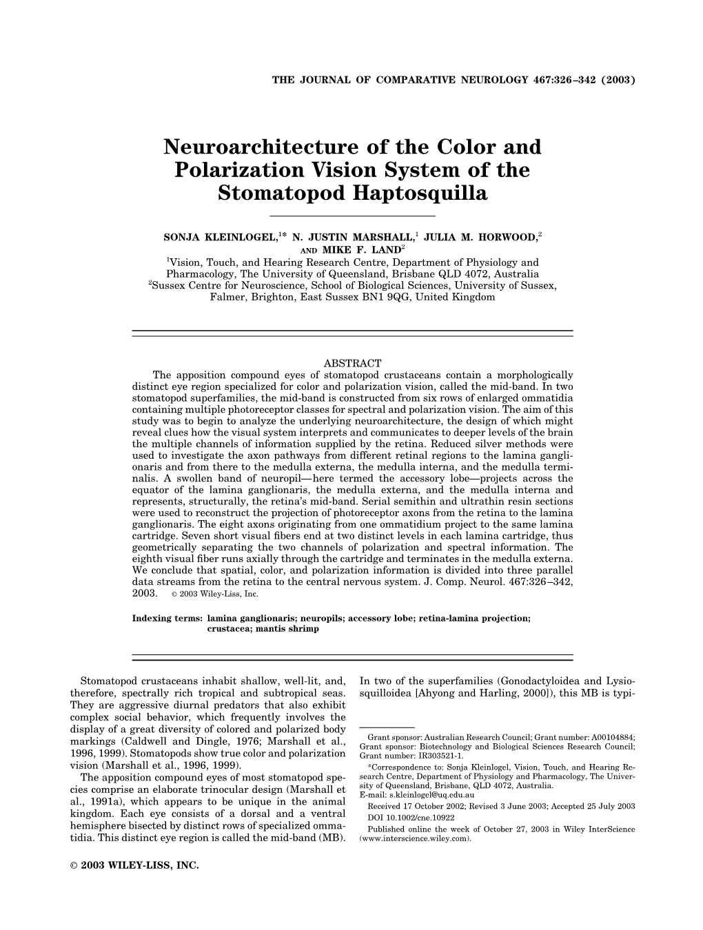 Neuroarchitecture of the Color and Polarization Vision System of the Stomatopod Haptosquilla