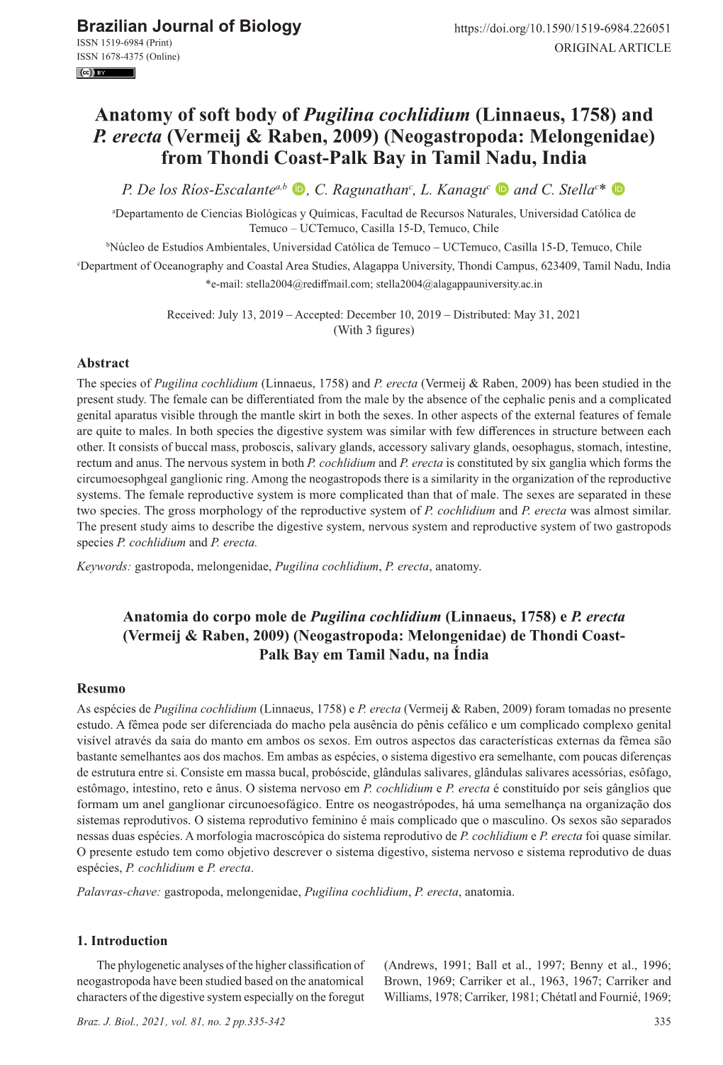 Anatomy of Soft Body of Pugilina Cochlidium (Linnaeus, 1758) and P