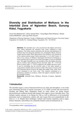 Diversity and Distribution of Molluscs in the Intertidal Zone of Nglambor Beach, Gunung Kidul, Yogyakarta