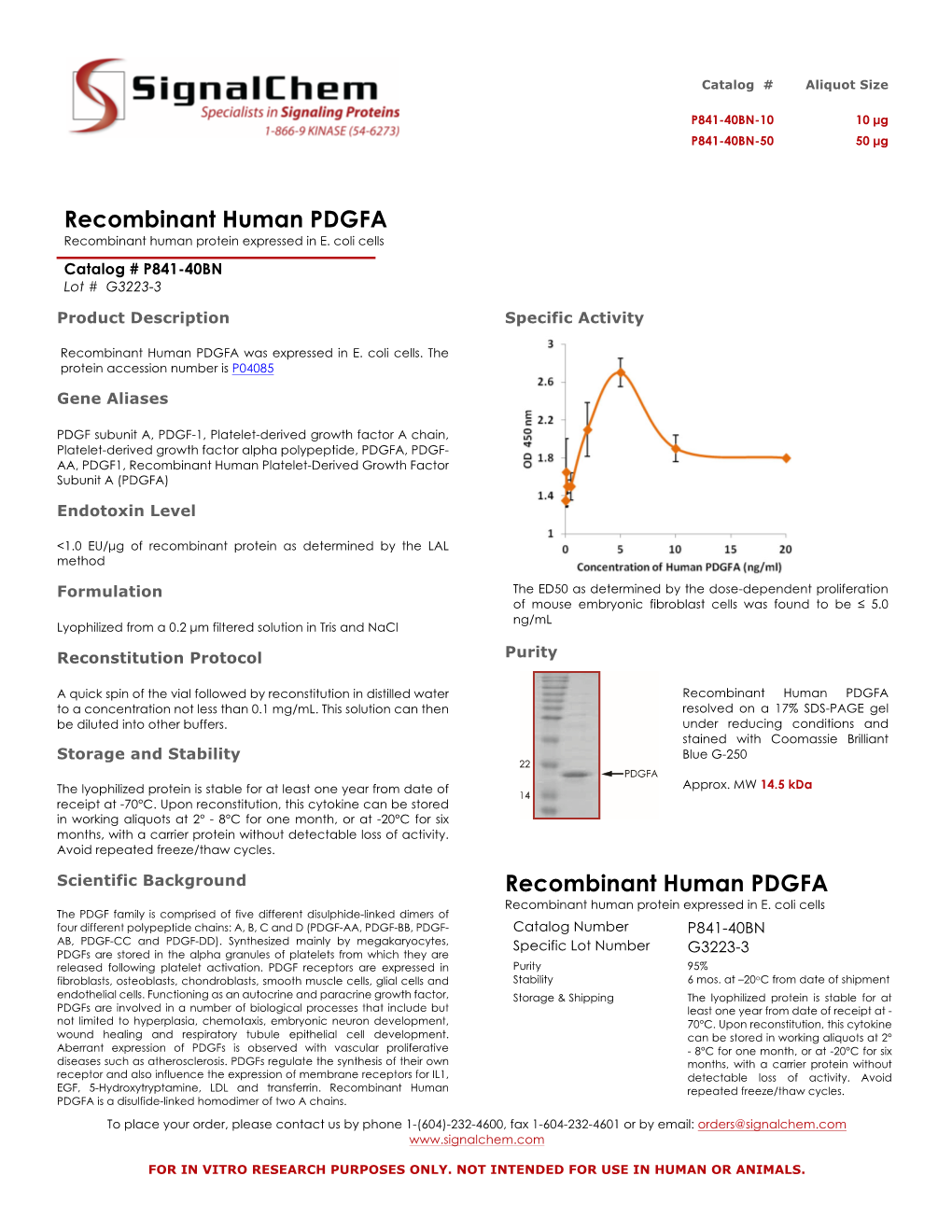 Recombinant Human PDGFA Recombinant Human Protein Expressed in E