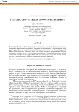 Economic Growth Versus Economic Development