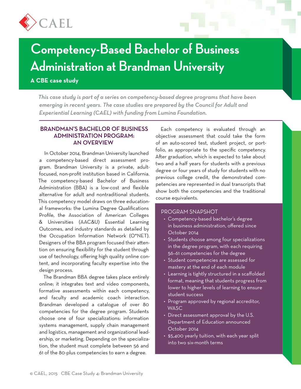 Competency-Based Bachelor of Business Administration at Brandman University a CBE Case Study