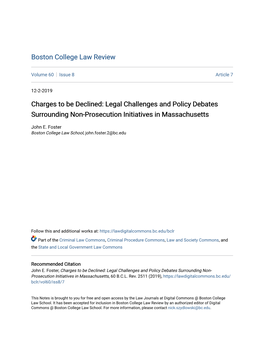 Charges to Be Declined: Legal Challenges and Policy Debates Surrounding Non-Prosecution Initiatives in Massachusetts