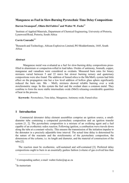 Manganese As Fuel in Slow-Burning Pyrotechnic Time Delay Compositions