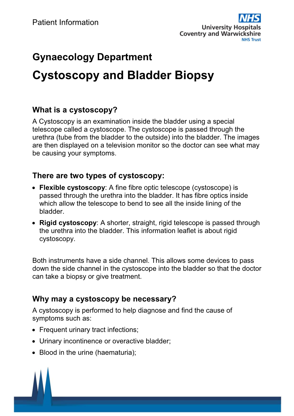 Cystoscopy and Bladder Biopsy (Gynaecology)