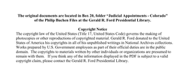 Judicial Appointments - Colorado” of the Philip Buchen Files at the Gerald R