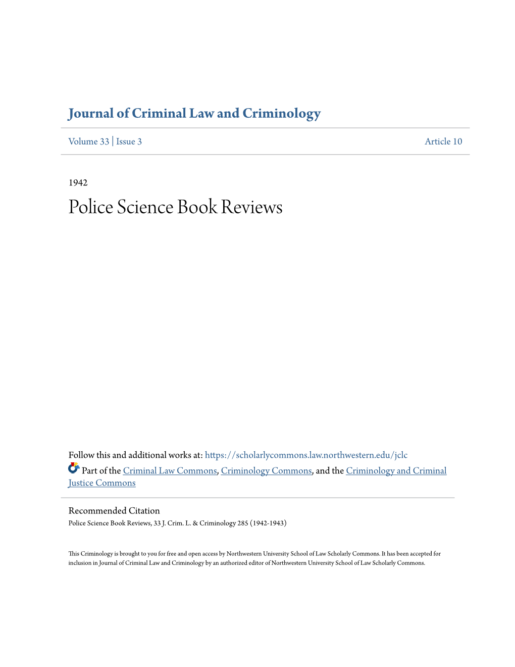 Police Science Book Reviews