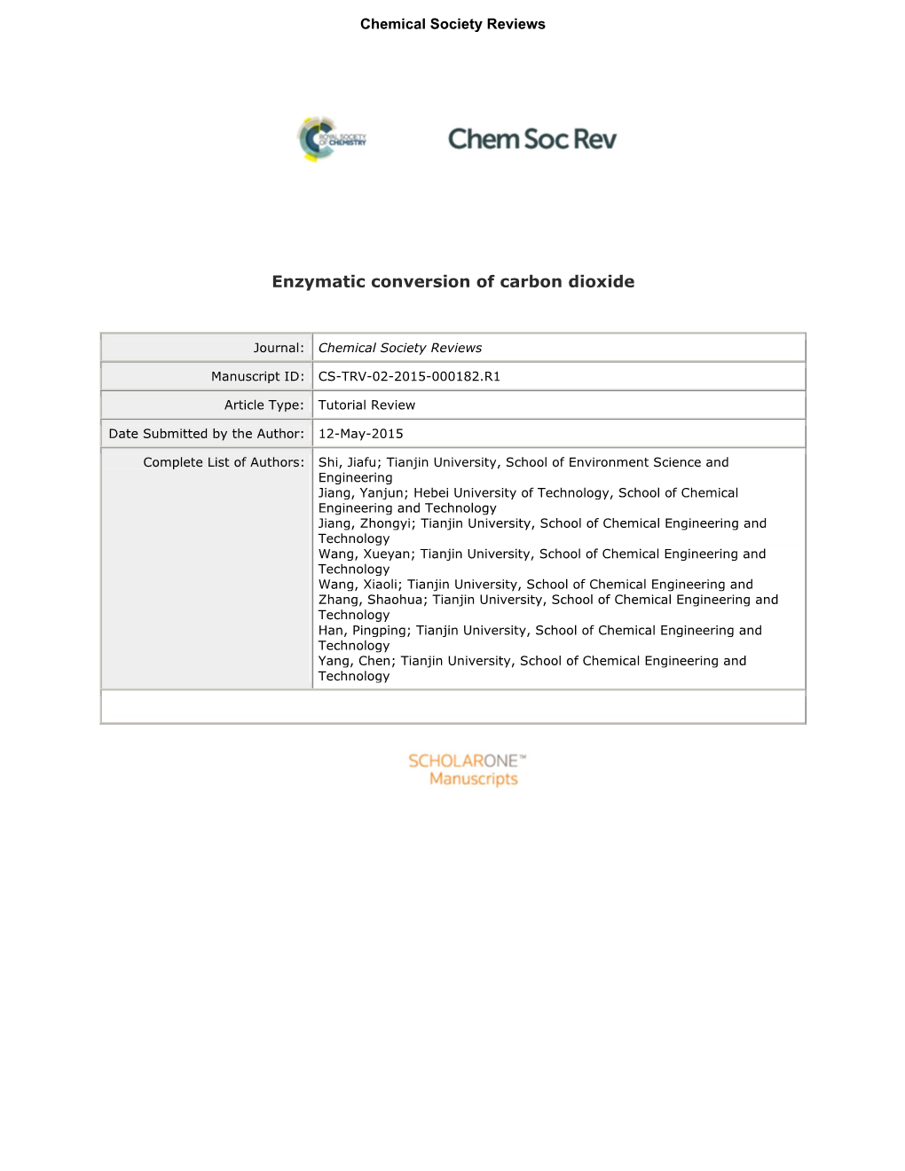 Enzymatic Conversion of Carbon Dioxide