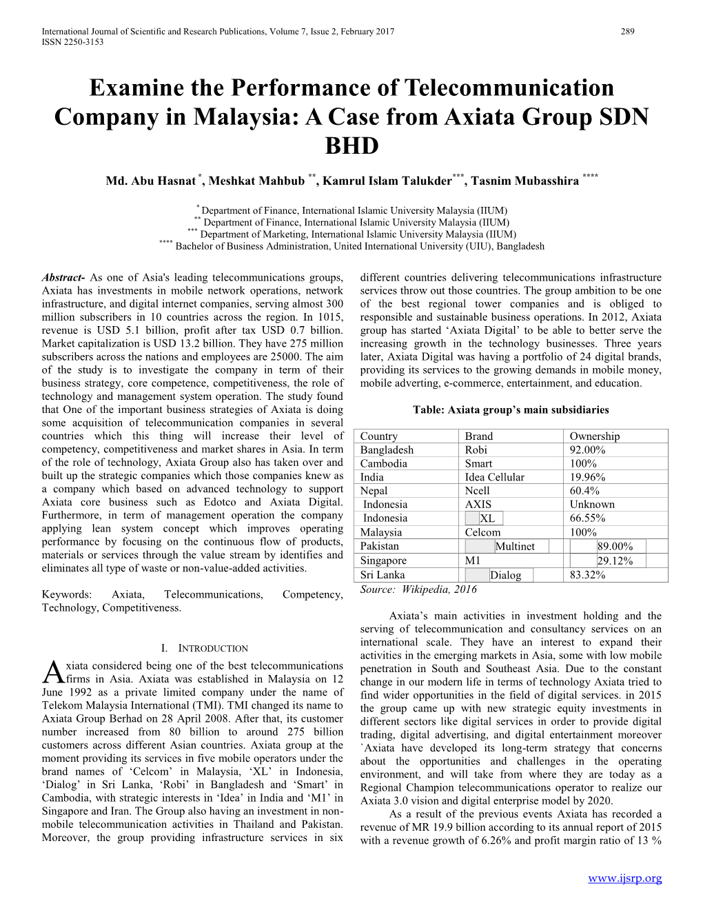 A Case from Axiata Group SDN BHD