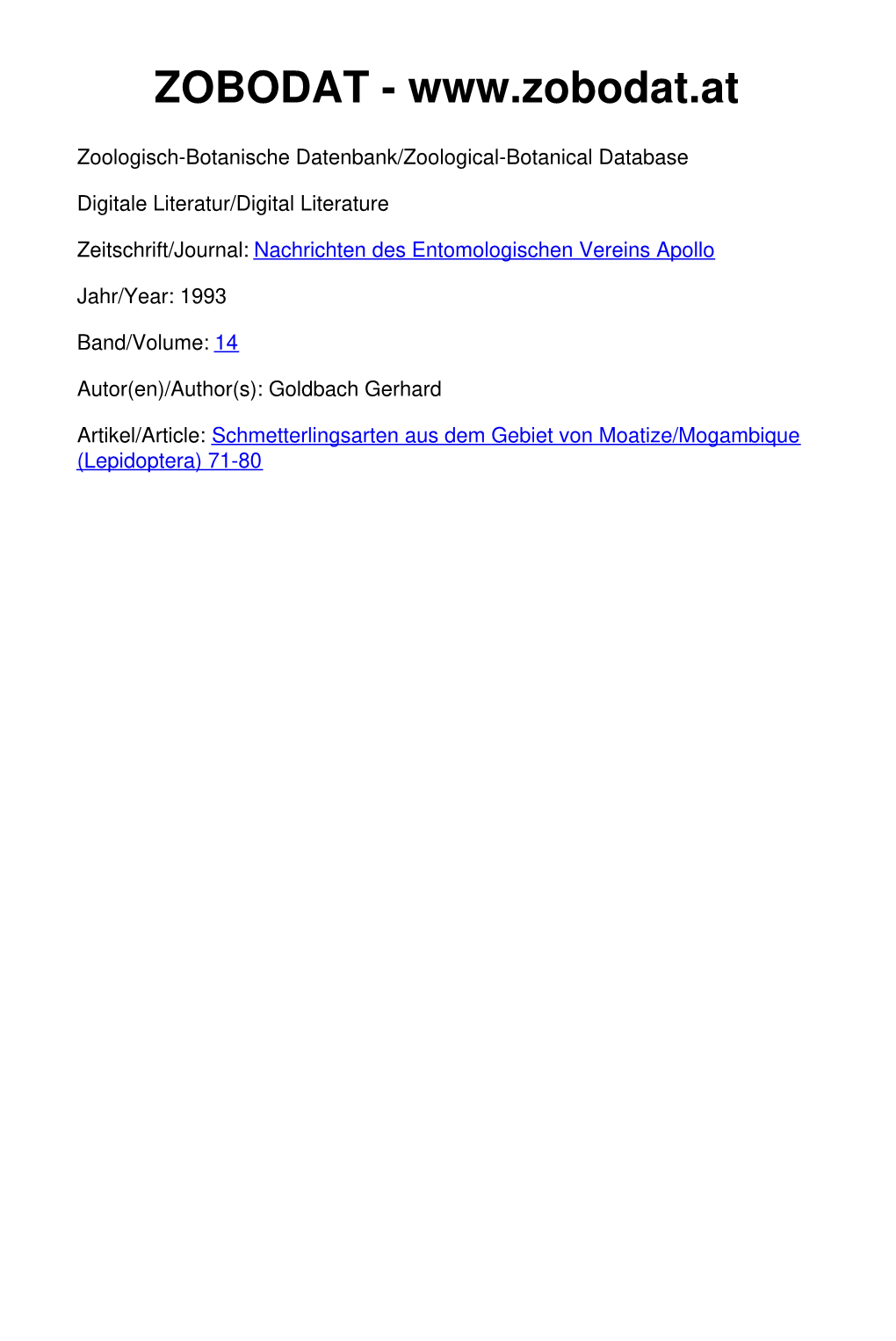 Schmetterlingsarten Aus Dem Gebiet Von Moatize/Mogambique (Lepidoptera) 71-80 ©Entomologischer Verein Apollo E.V