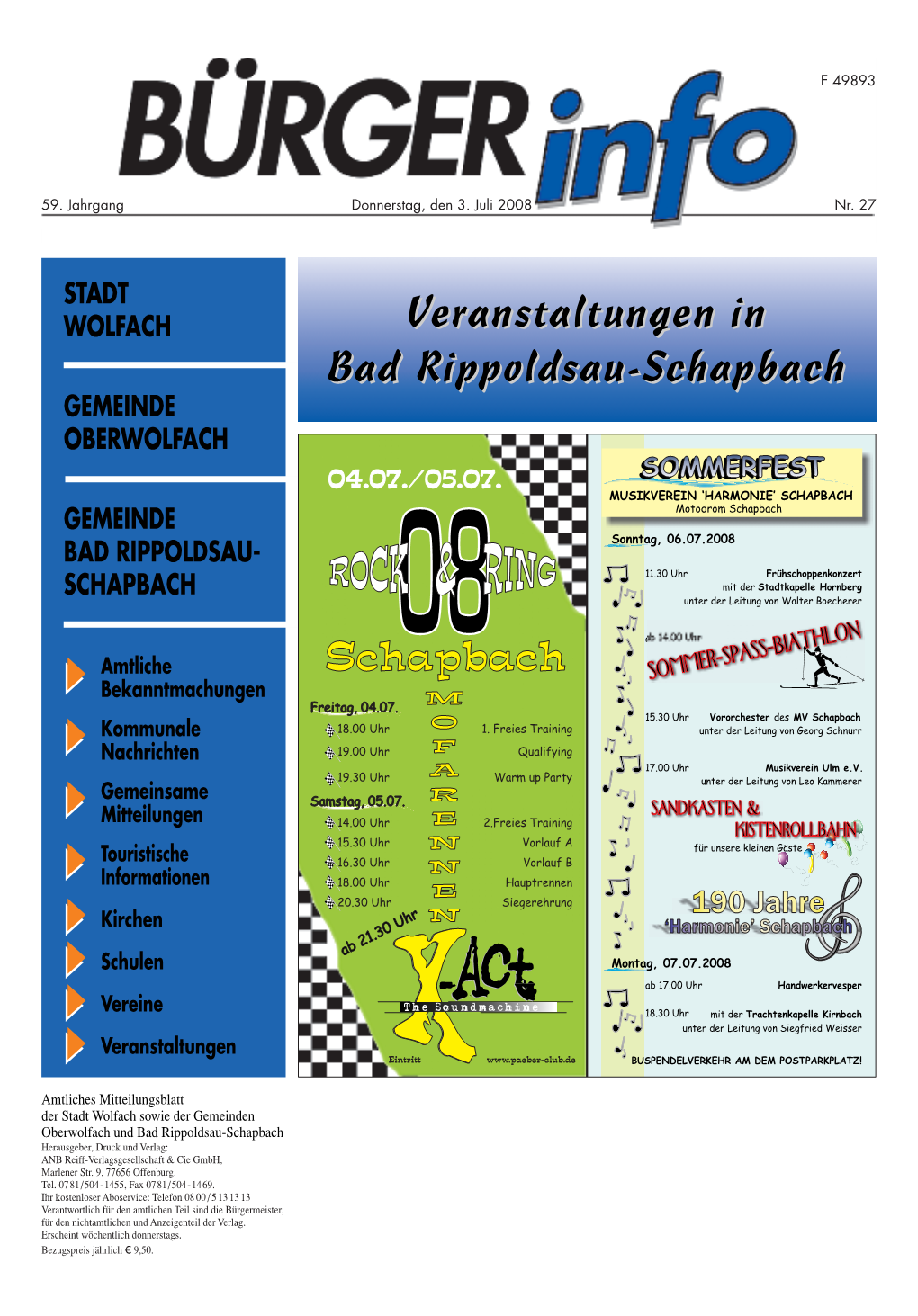 Veranstaltungen in Bad Rippoldsau-Schapbach