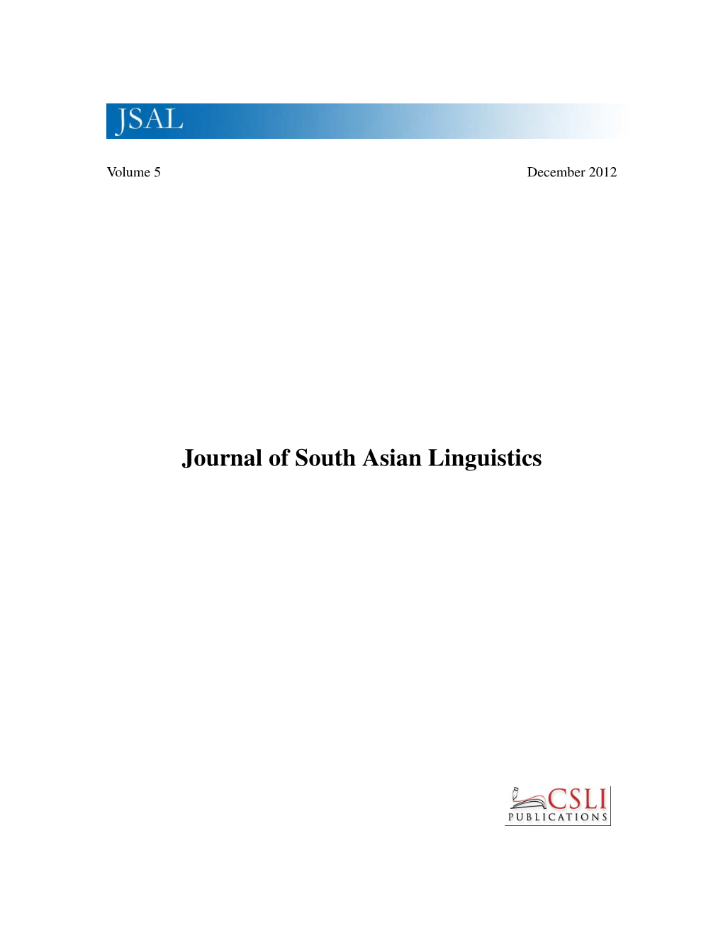 Journal of South Asian Linguistics