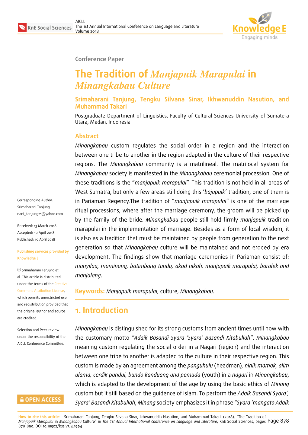The Tradition of Manjapuik Marapulai in Minangkabau Culture
