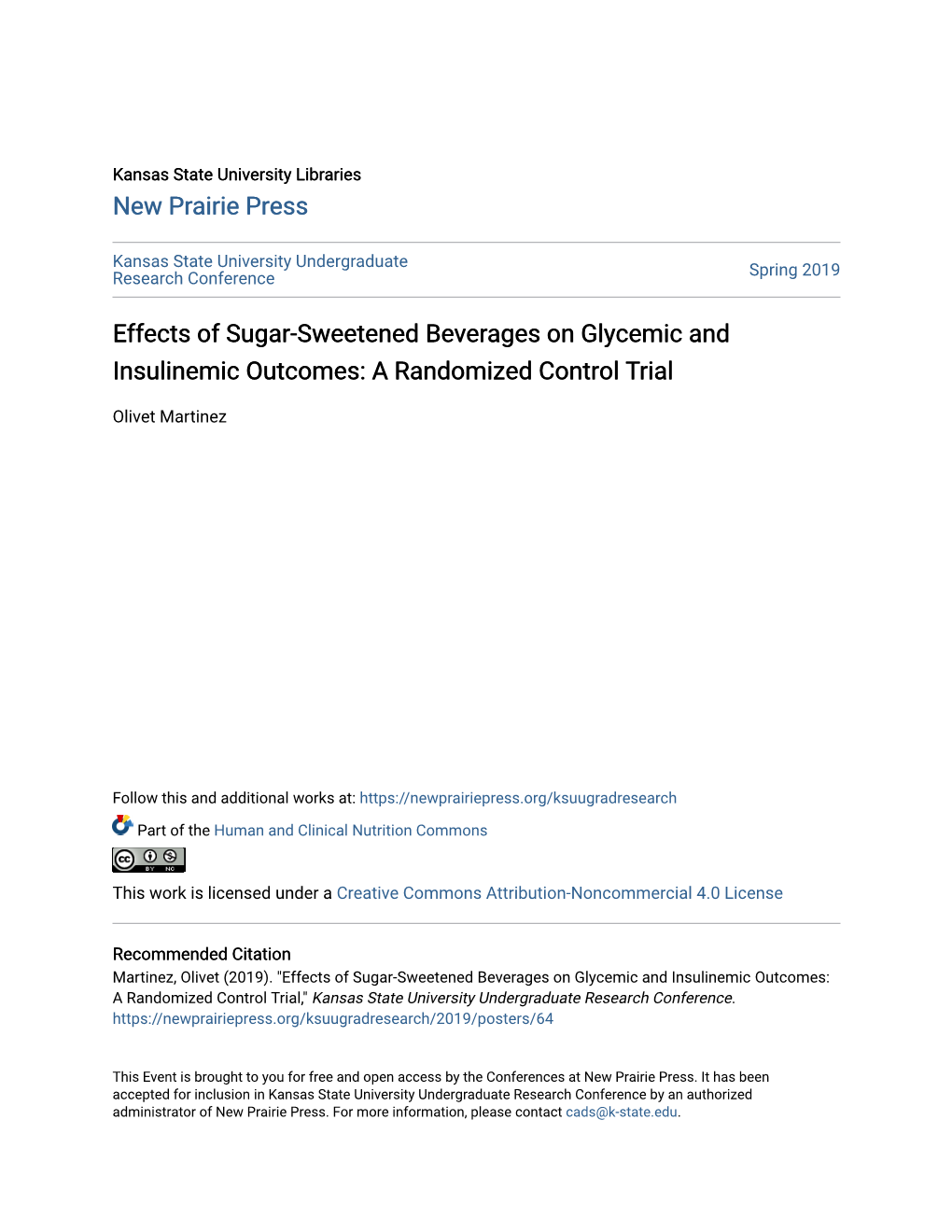 Effects of Sugar-Sweetened Beverages on Glycemic and Insulinemic Outcomes: a Randomized Control Trial