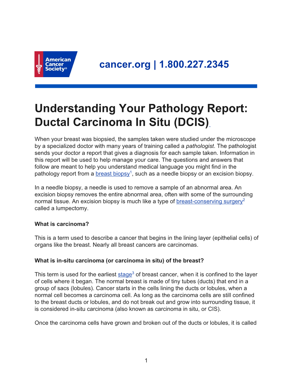 Understanding Your Pathology Report: Ductal Carcinoma in Situ (DCIS)