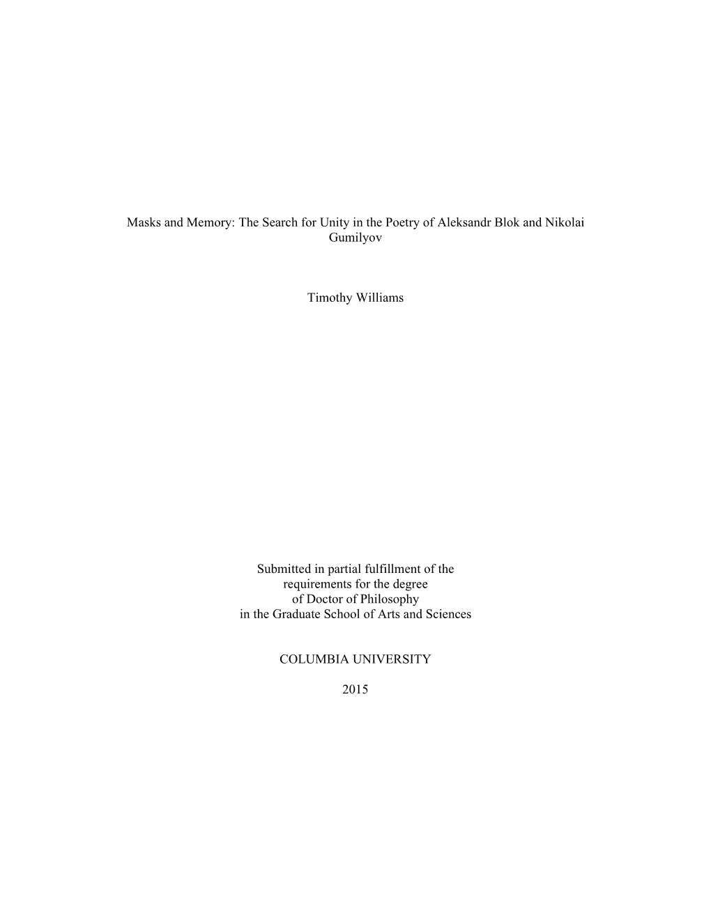 The Search for Unity in the Poetry of Aleksandr Blok and Nikolai Gumilyov