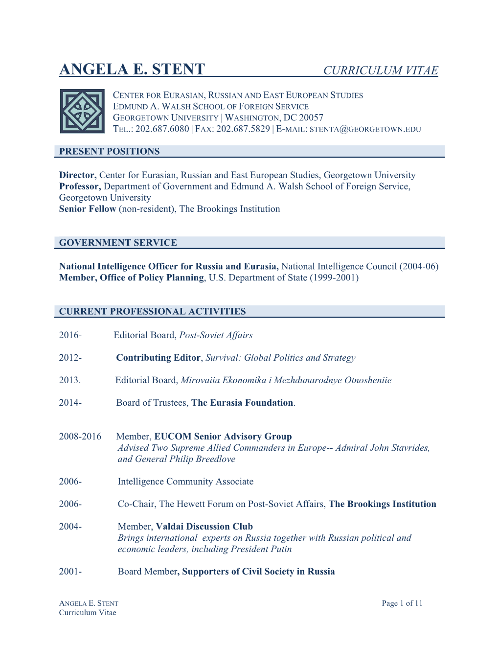 Angela Stent's CV