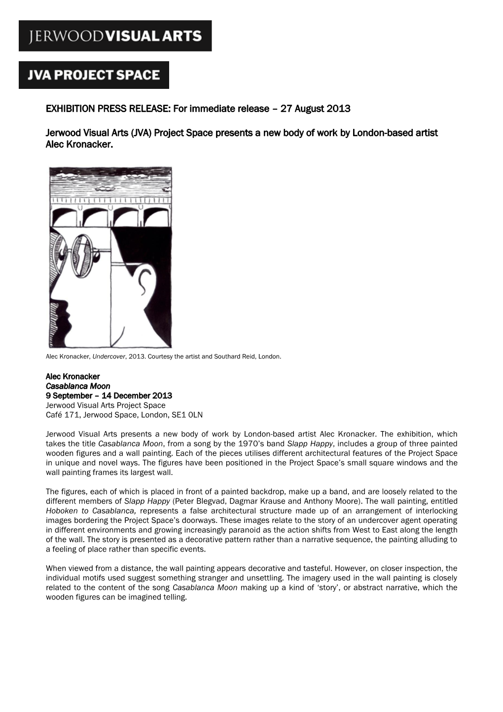 EXHIBITION PRESS RELEASE: for Immediate Release – 27 August 2013