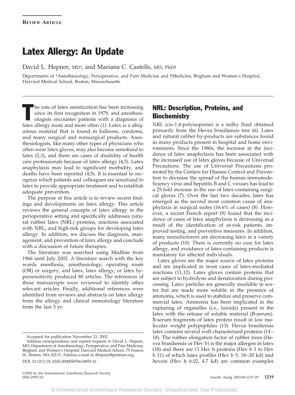 Latex Allergy: an Update