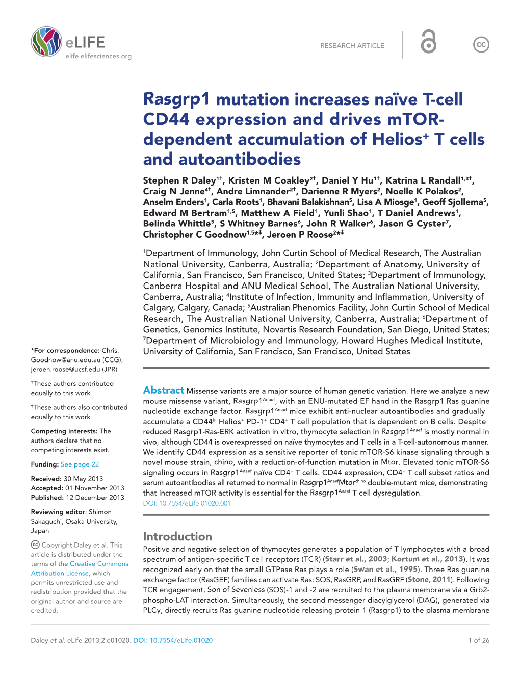 Rasgrp1 Mutation Increases Naïve T-Cell CD44