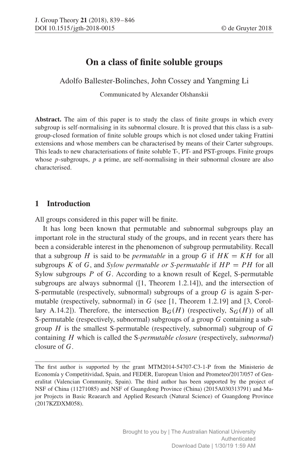 On a Class of Finite Soluble Groups