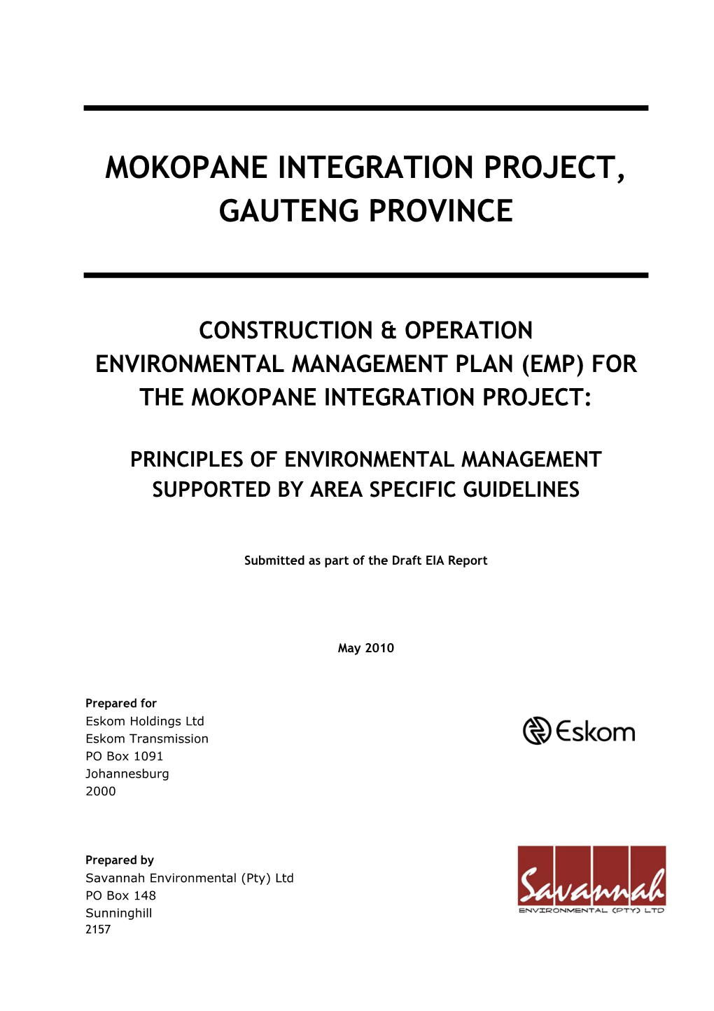 Mokopane Integration Project, Gauteng Province