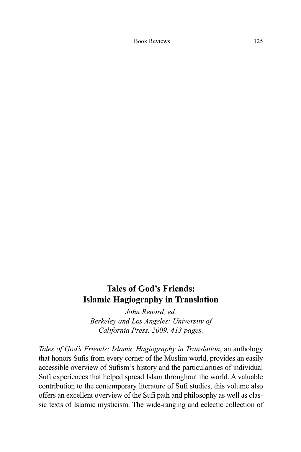 Islamic Hagiography in Translation John Renard, Ed