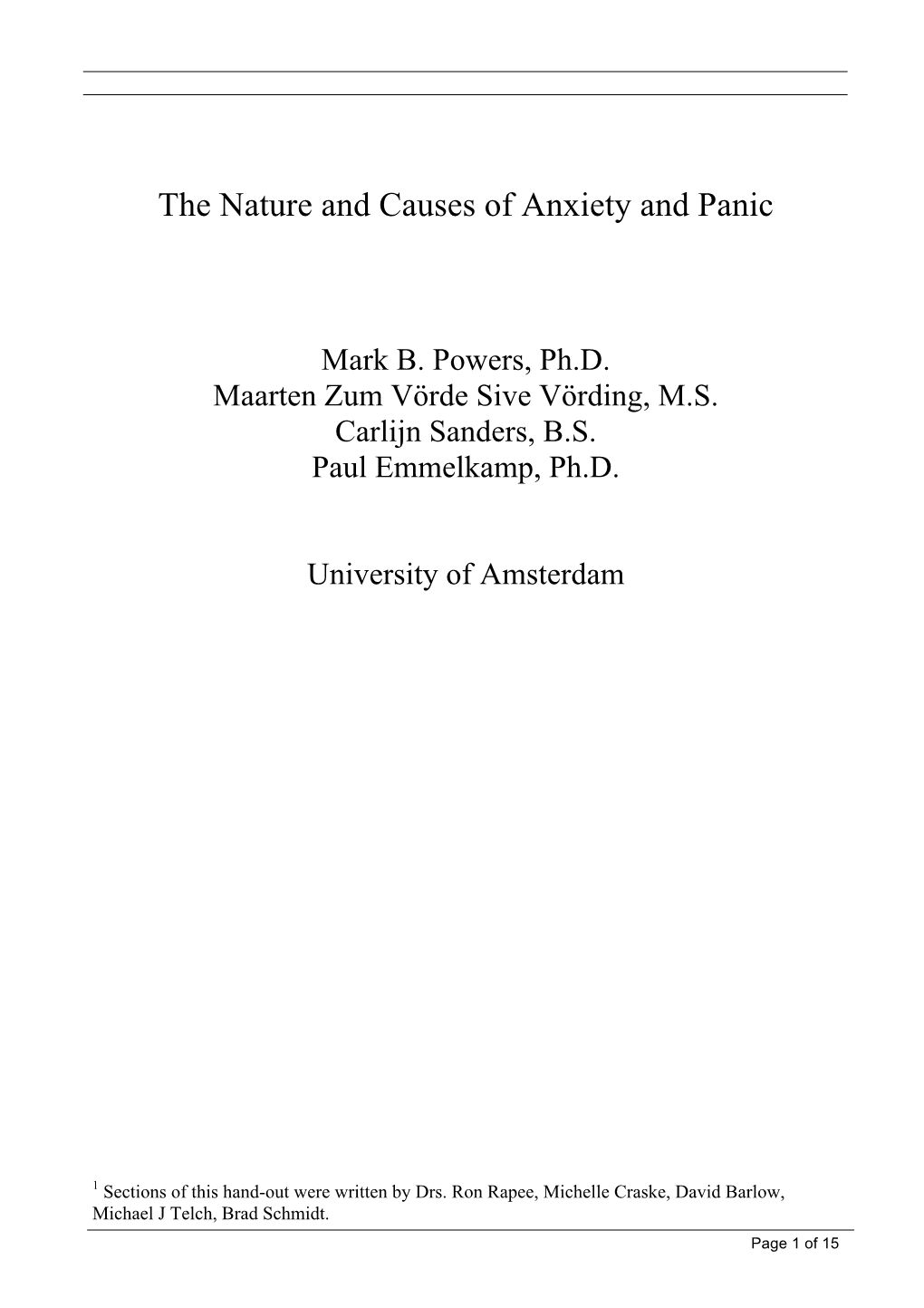 The Nature and Causes of Anxiety and Panic