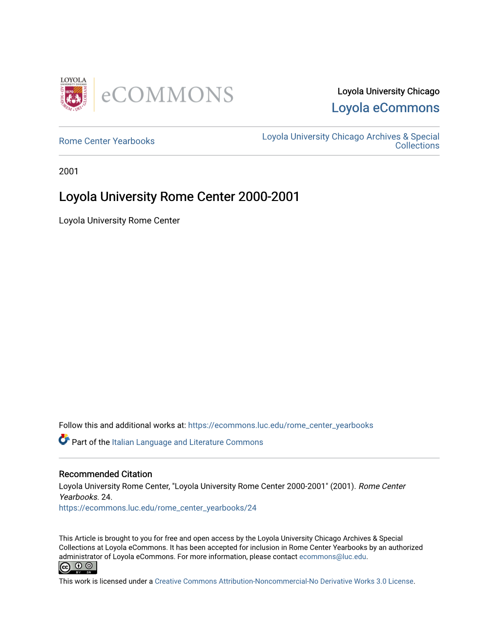 Loyola University Rome Center 2000-2001