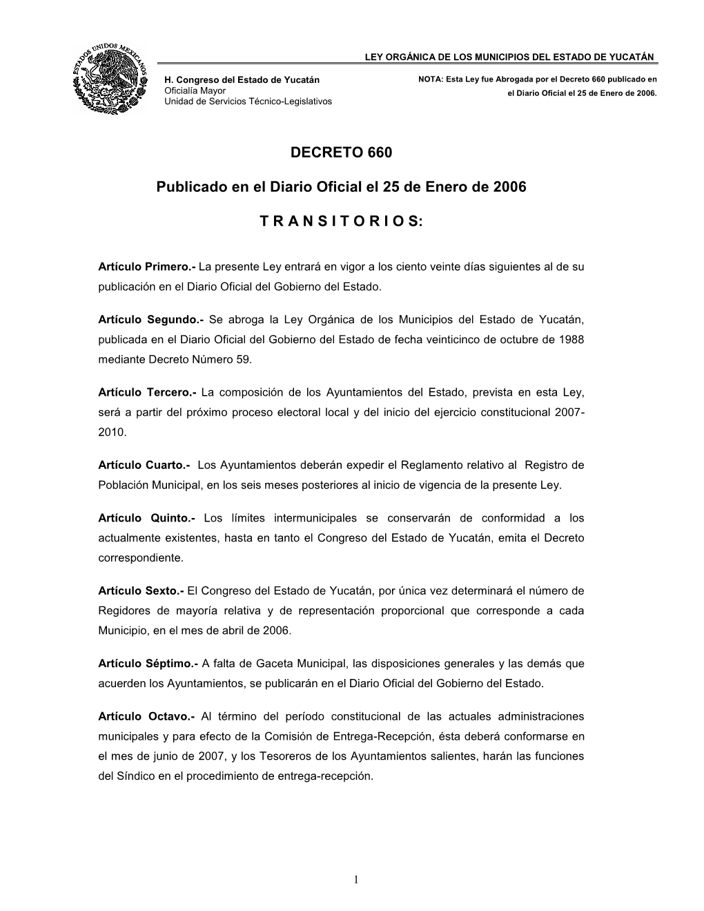 Ley Orgánica De Los Municipios Del Estado De Yucatán