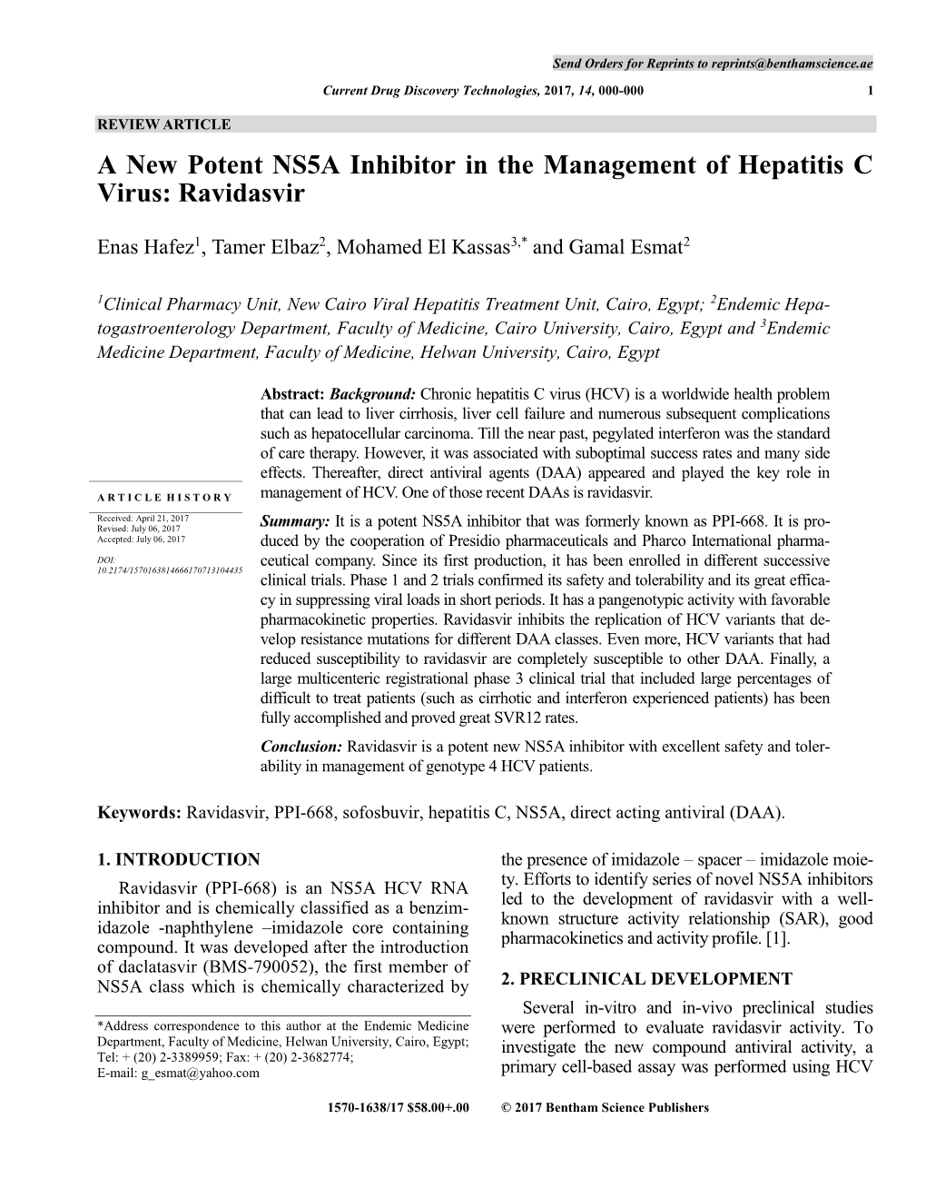 A New Potent NS5A Inhibitor in the Management of Hepatitis C Virus: Ravidasvir